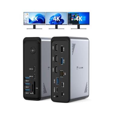 Imagem de TobenONE Estação de ancoragem para laptop 18 em 1, 3 monitores, tela tripla 4K com 3 HDMI, 9 portas USB, Gigabit Ethernet, PD3.0, para laptops Windows/Dell/Lenovo/HP/Thinkpad (sem adaptador de energia