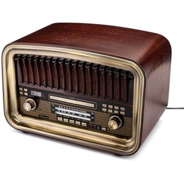 Imagem de SoundBeast Rádio AM/FM multifuncional com leitor de CD, entrada Bluetooth, reprodução e gravação USB, reprodução de cartão SD, entrada auxiliar, alto-falantes embutidos, exterior de madeira feito à