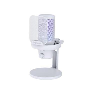 Imagem de FEELWORLD Microfone condensador VM1 USB para streaming, cancelamento de ruído, luz RGB mudo, suporte de mesa mudo de uma tecla (branco)