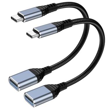 Imagem de Pacote com 2 adaptadores USB C para USB 3.0, USB C macho para USB fêmea OTG adaptador de cabo compatível com iPhone 17 16 16e 15 Air Pro Max, MacBook Pro/Air, Samsung Galaxy S25/S24/S23, Google Pixel