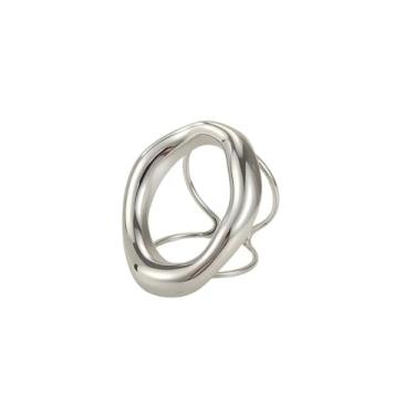 Imagem de Izpack Anel de declaração oval grosso para mulheres, aço inoxidável, vazado, redondo, geométrico, ajustável, aberto para o polegar, aliança de noivado de compromisso, casamento, ajuste confortável