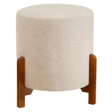 Imagem de Thor Puff Redondo, Banqueta Decorativa em Linho com Pés de Madeira