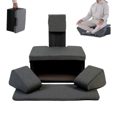 Imagem de Ungloo Cadeira de meditação de chão com suporte para as costas | Assento de postura com cunhas acolchoadas nas pernas, almofada para os pés e encosto de suporte | Cadeira de chão leve e portátil para