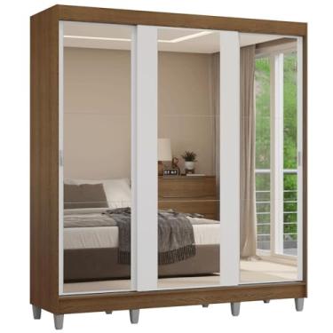 Imagem de Guarda-roupa Casal com Pés 3 Portas de Correr de Espelho Rustic/branco Reno Madesa