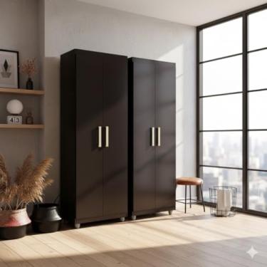 Imagem de Kit 2 Armários Multiuso Roma 2 Portas 4 Prateleiras Sapateira Lavanderia Preto - G4 Magazine