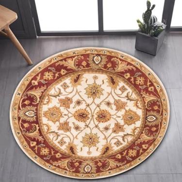 Imagem de Tapete de área estilo marroquino imitação caxemira redondo tapete doméstico para decoração de sala de estar e quarto tapete antiderrapante fácil de cuidar, vermelho e branco, 80 cm