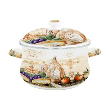 Imagem de Italy Caçarola Esmaltada Vintage em Ferro, 3,6L, para Fogão à Indução, Gás e Elétrico, com Tampa, 22x28x20,5cm