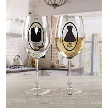 Imagem de Circleware Copos de vinho com dizeres divertidos, conjunto de 2, copos para festas, entretenimento e jantar, bebidas para água, licor, uísque, cerveja, sucos e decoração de fazenda, 430 ml, ele e ela