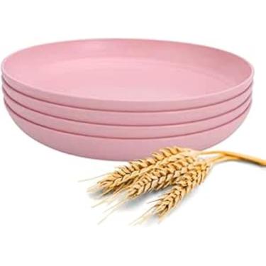 Imagem de Conjunto de 4 Pratos para Jantar em Palha de Trigo, Coloridos, Resistentes, para Adultos e Crianças, Compatível com Microondas, Lava-Louças e Freezer