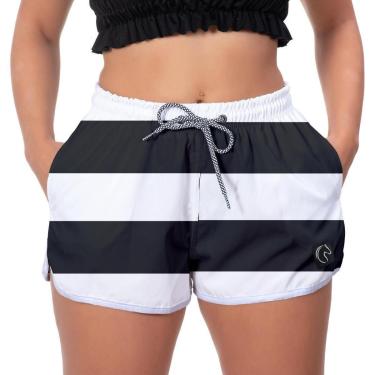 Imagem de Short Praia Premium Feminino Listrado Branco Estampado Academia Fitness Caminhada Esporte-Feminino