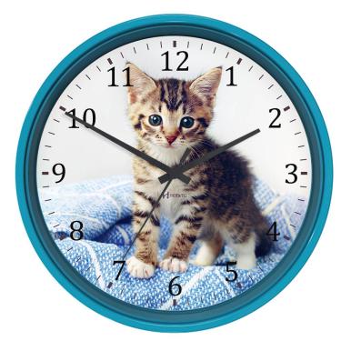 Imagem de Relógio De Parede Herweg Ref:660125-257 Turqueza Gatinho