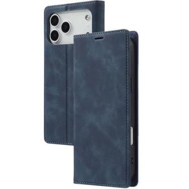 Imagem de LTLMYDAM Capa carteira para iPhone 17 Pro Max/17 Pro/Air/17, porta-cartões de couro, capa de proteção completa antirarranhões, capa interna macia, azul, 17 Pro