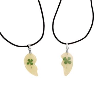 Imagem de Conjunto de 2 colares com pingente luminoso de trevo de coração, para mulheres, homens, casais, corda preta, verde, trevo irlandês, flor, coração, relacionamento, colares, dia dos namorados