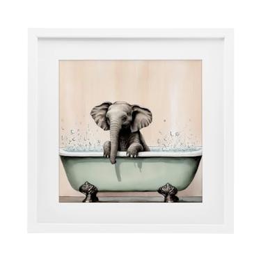 Imagem de Stupell Industries Baby Elephant Bathtime Impressão emoldurada branca sob vidro, design por Sasha, 13 x 13