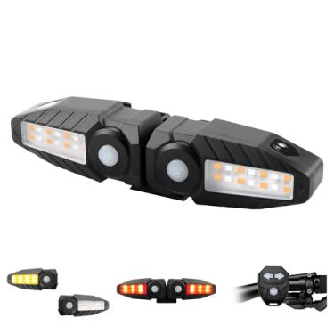 Imagem de Sinais de seta para bicicleta com projetor, 5 modos, recarregável, USB, controle remoto, à prova d'água, bike, seta frontal e traseira para andar à noite e segurança de deslocamento - 2 peças