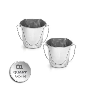 Imagem de AASPIRE PETS Balde lateral plano de aço inoxidável de 1 litro | Serve para gaiolas de canil, caixotes pendurados para animais de estimação | Baldes de alimentação resistentes para alimentos e água