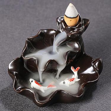 Imagem de Queimador de incenso de refluxo, móveis domésticos criativos, artesanato de cerâmica, ornamentos zen, recompensa transfronteiriça vista de sândalo de peixes (queimador de incenso de refluxo de lótus