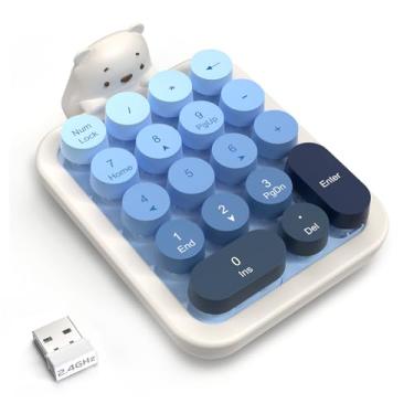Imagem de Ajazz Teclado numérico sem fio AF18, conexão USB sem fio de 2,4 G, design ergonômico de urso de silicone compacto de 18 teclas, teclas gradientes, teclado numérico removível e portátil para PC, laptop