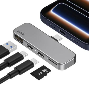 Imagem de ZIKE Hub USB-C para iPhone, adaptador tipo C 4 em 1 para transferência de dados, leitor de cartão micro SD/TF, USB 3.2 Gen2 10Gbps*2, USB-A e PD3.0 Hub de porta de carregamento para iPhone 17/16/15
