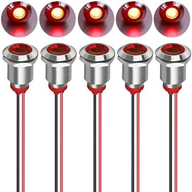 Imagem de Gebildet 5pcs 12mm LED Metal Indicador Luz AC/DC 12-24V À Prova D'Água Lâmpada de Sinalização Piloto Painel Direcional com Fio (Vermelho)