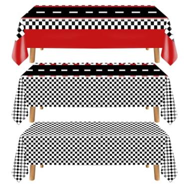 Imagem de HIKIMA 3 peças de toalha de mesa de carro de corrida, toalha de mesa de corrida de estrada, toalha de mesa retangular para pista de corrida para artigos de festa de aniversário com tema de carro
