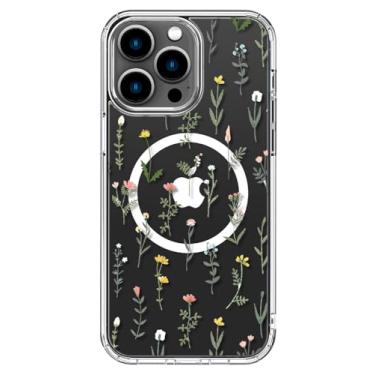 Imagem de ICEDIO Capa para iPhone 16 Pro Max com protetor de tela - compatível com carregamento sem fio, proteção aprimorada para câmera, capa transparente com design floral moderno para mulheres - lindo jardim