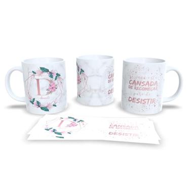 Imagem de Caneca Decorativa com Flores, Cerâmica Branca, 325ml, Design Floral Rosa e Verde, Frase Motivacional em Português (d)