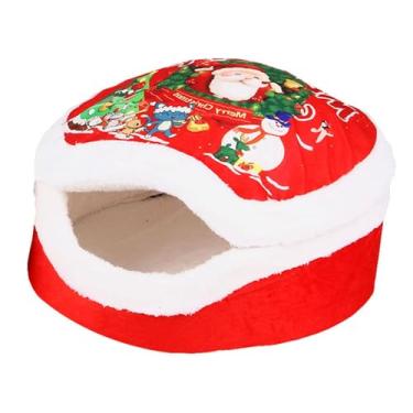 Imagem de Bothyi Linda casa de gato de Natal, cama de gato, caverna para animais de estimação, cama de condomínio quente, semi-fechada, cama de cachorro de Natal, Vermelho