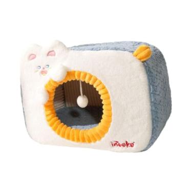 Imagem de predolo Cama para animais de estimação com bola de brinquedo pendurada, cama aconchegante para gatos e cães de pequeno porte, Blue L