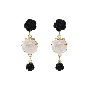 Imagem de Just Follow Brincos de flor rosa retrô para mulheres, delicado floral, joia de festa de aniversário, Large, Resina, Sem pedra preciosa