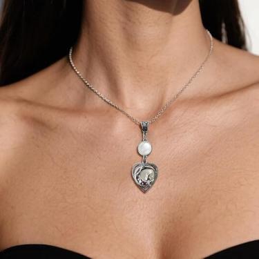 Imagem de Colares de coração para mulheres, corrente pendente de prata dourada, joia de gato, presente de amizade para mulheres, presentes de Natal, Dia dos Namorados, Medium, Latão, Sem Pedra Preciosa