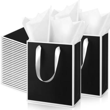 Imagem de Yeaqee Pacote com 50 sacos metálicos para presente com alça e lenço de papel, bolsa de agradecimento para Dia de Ação de Graças, Natal, casamento, 5 sentidos, lembrancinhas de festa de fim de ano 22 x