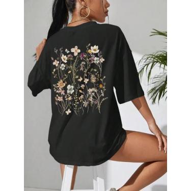 Imagem de Camisetas Femininas de Algodão com Estampa Floral - Manga Curta, Solti