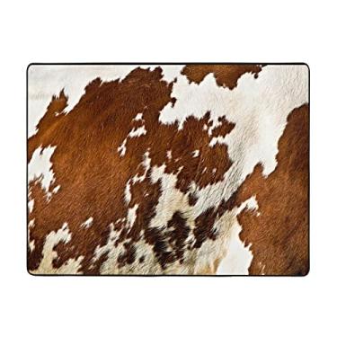 Imagem de ZERAOKE Tapete de couro de vaca vermelho e branco 4 x 5,25 pés (48 x 63 polegadas), tapetes laváveis na máquina com suporte antiderrapante, tapetes macios para sala de estar, quarto, entrada, quarto