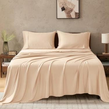 Imagem de GOKOTTA Conjunto de lençóis California King com 4 peças, 100% raiom derivado de bambu, lençóis refrescantes Cal King para pessoas que dormem quentes, 40,6 cm de profundidade, lençóis Cal King com