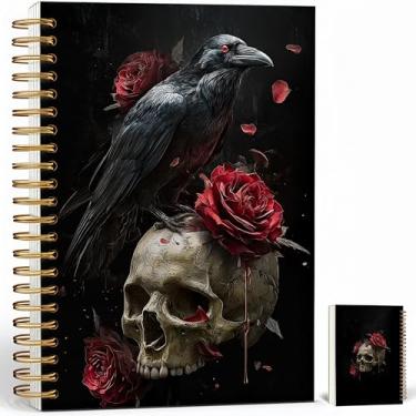 Imagem de Gothic Notebook Journal for Women - A5 Spiral Notebook with Black Crow, Skull & Red Roses Design, Vintage Witchy Journal, Lined Paper, Gothic Office & School Supplies, Unique Gifts for Women Birthday