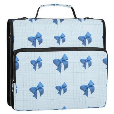 Imagem de Wassud Elegante fichário azul com zíper com 3 anéis com alça de ombro e alça de vários bolsos portfólio expansível organizador de pasta de arquivos