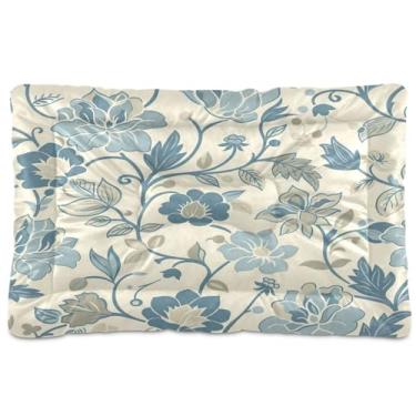 Imagem de Wassud Cama de cachorro azul claro floral grande para cães ao ar livre tapete lavável para animais de estimação cama de gato para dormir viagens 91 x 61 cm