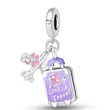 Imagem de 1 peça elegante roxo bagagem avião prata berloque contas adequadas para mulheres, faça você mesmo e roupa diária combinando joias decoração presente para mamãe