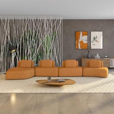 Imagem de Sofá Ilha Sala de Estar Dakota 4 Módulos 626cm Encostos Almofadas Soltas Bouclê Rústico Terracota G33 - Gran Belo