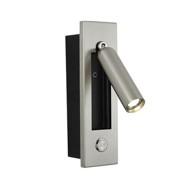 Imagem de Aplique de parede LED para cabeceira, luminária de leitura embutida para quarto, arandela decorativa de parede para cabeceira de cama de hotel, giratória 350°, dobrável 92°, 3000K