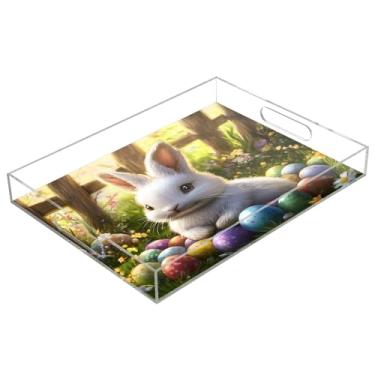 Imagem de STAYTOP Bandeja de acrílico para servir ovos de Páscoa e coelhos fofos, 15,7 x 11,20 cm, bandejas decorativas à prova de derramamento, organizador de bancada para café da manhã, chá, comida, maquiagem