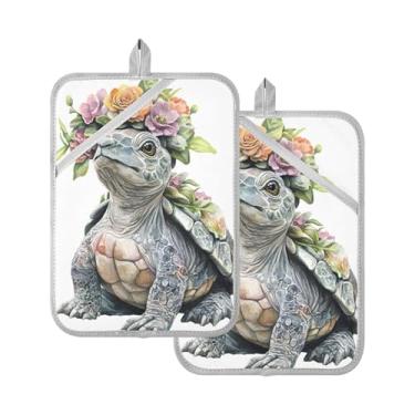 Imagem de Burbuja Porta-panela de guirlanda de flores com bolso, luvas de forno de algodão resistentes ao calor para cozinha, cozimento, 2 unidades