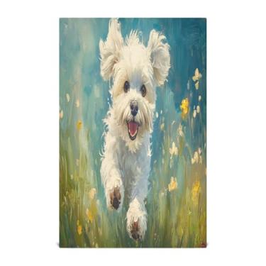 Imagem de CEBUGI Conjunto de 4 toalhas de cozinha macias e absorventes toalhas de prato de cozinha reutilizáveis toalhas de mão toalhas de prato de cachorro Havanês branco para cozinha 71 x 45 cm