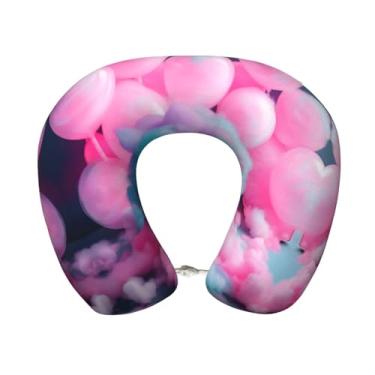 Imagem de SKKNT Almofada de pescoço leve de algodão doce rosa para viagem em forma de U com espuma viscoelástica para cabeça e pescoço para aviões