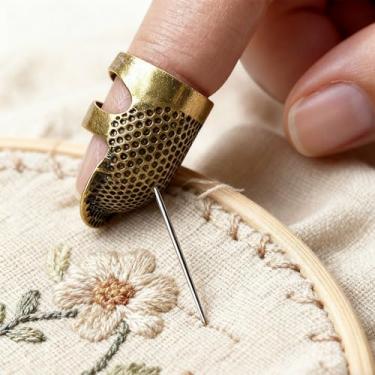 Imagem de 4 peças de dedais de costura, agulhas de tecelagem, acessórios de artesanato, ferramentas de bricolage, protetores de ponta de dedo de metal, dedais, marrom, 2S + 2M