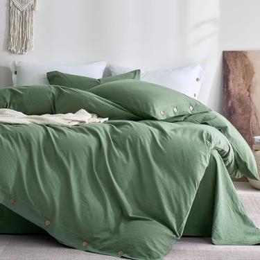 Imagem de JELLYMONI Capa de edredom solteiro 100% algodão lavado – Roupa de cama macia e respirável para quartos aconchegantes e conforto para todas as estações, textura natural de rugas, fecho de botão