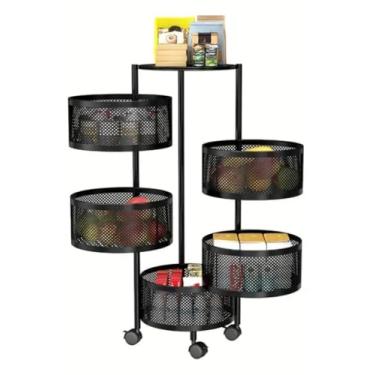Imagem de Fruteira Organizador Aço Resistente Cozinha Cesto 3/4/5 Andares Com Rodinhas Giratória(Fruteira 3 Andares Com Rodinha)
