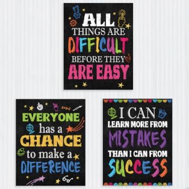 Imagem de 3 peças de pôsteres de parede com mentalidade de crescimento de quadro-negro para decoração de quarto estética, impressões motivacionais de arte de parede All Things Are Difficult, decorações de