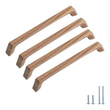 Imagem de Evionlin 4 peças de puxadores de gaveta de madeira angular de nogueira para armário de cozinha (orifícios centrais: 192 mm)